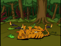 Several jungle residents shortly after being paralyzed by Professor Farnsworth.